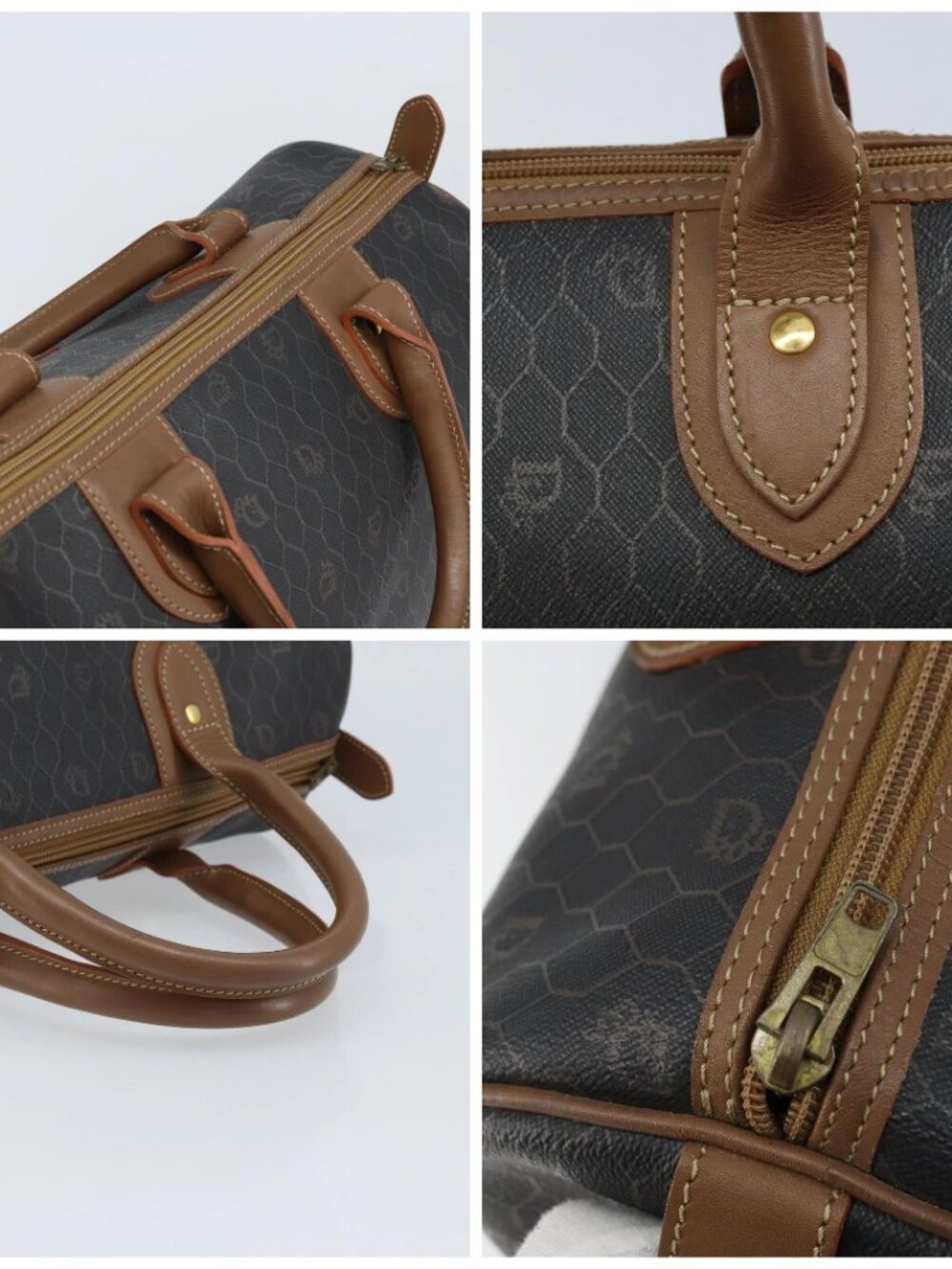 Christian Dior Honeycomb Canvas Hand Bag PVC Black Gold Auth 166851 - Picture 16 of 16